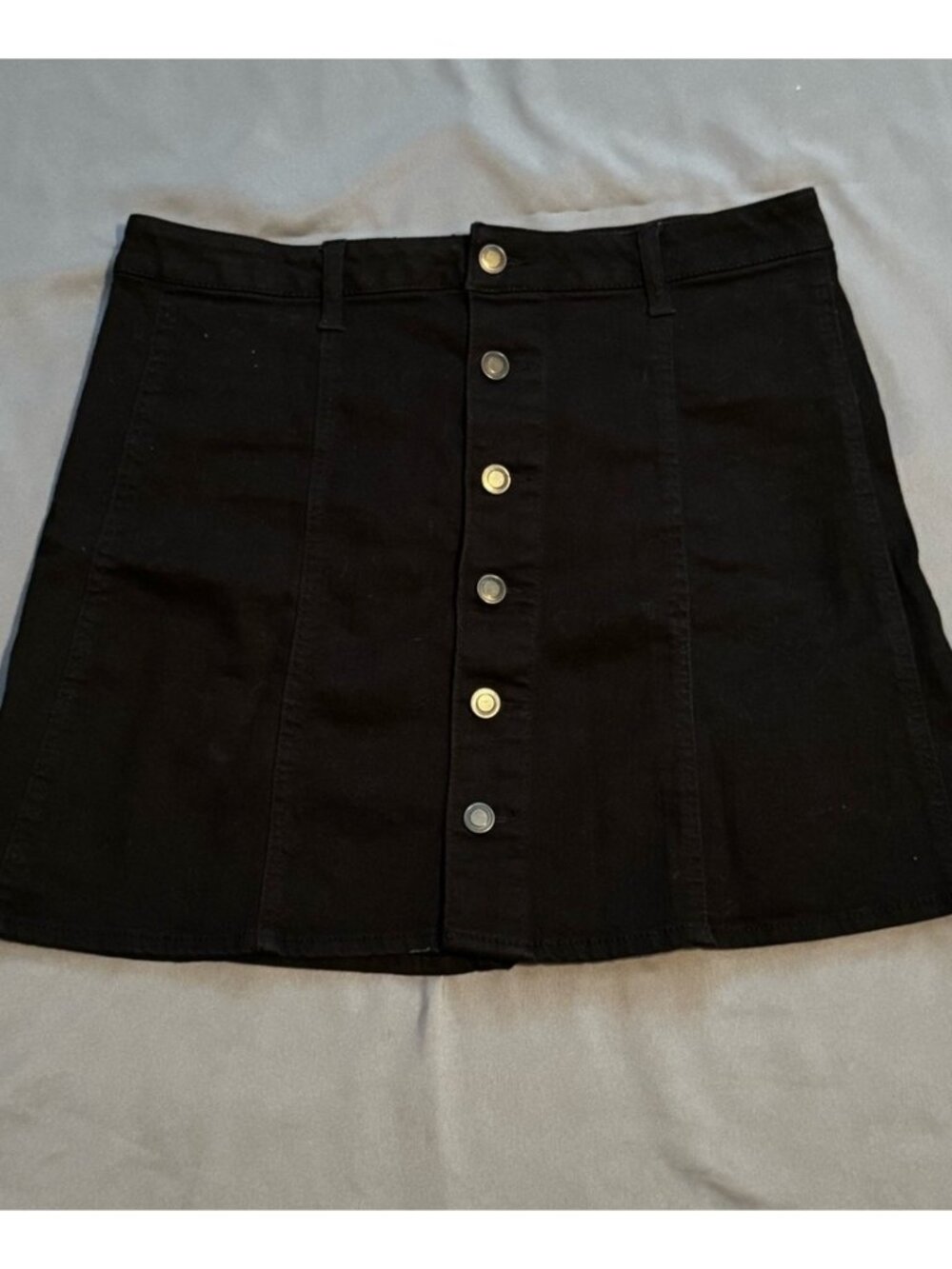 🎀 Women’s Black Denim Jeans Skirt Stretch Button Down Size 10